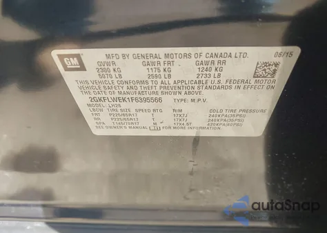 2015 GMC Terrain Sle-2 z USA, uszkodzony, nr VIN 2GKFLWEK1F6395566